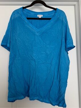 Women's V-Neck Short Sleeve Tee — Turquoise Blue